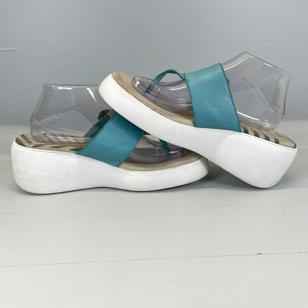 Fly London Dafi Wedge Sandals Womens Size 41 US 10 Blue Leather Buckle Shoes - Picture 7 of 10